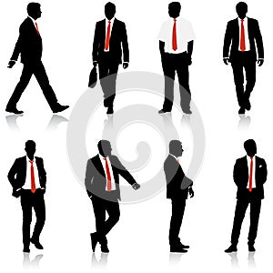Set silhouette businessman man in suit with tie on a white background