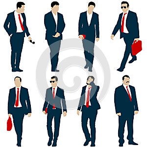 Set silhouette businessman man in suit with tie on a white background