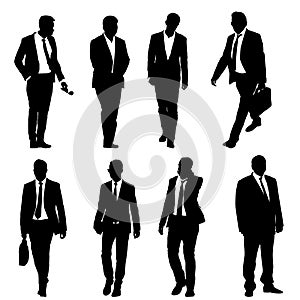 Set silhouette businessman man in suit with tie on a white background