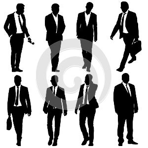 Set silhouette businessman man in suit with tie on a white background