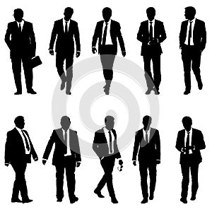 Set silhouette businessman man in suit with tie on a white background. Vector illustration