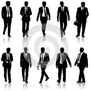 Set silhouette businessman man in suit with tie on a white background. Vector illustration