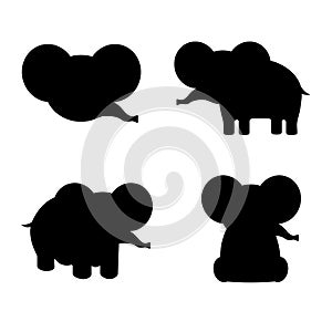 Set of silhouette cartoon elephants boho. Vector illustration