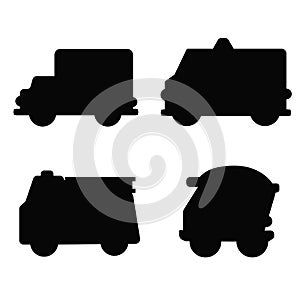 A set of silhouette children\'s toy cars
