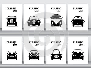 Set of silhouette classic car front view  icon vector illustrations,vintage,old