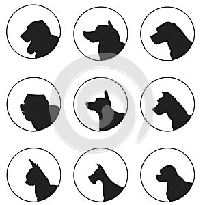 Set of silhouette dogs heads