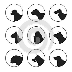 Set of silhouette dogs heads