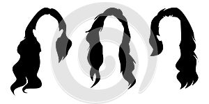 set silhouette of female long hairstyle. vector illustration.