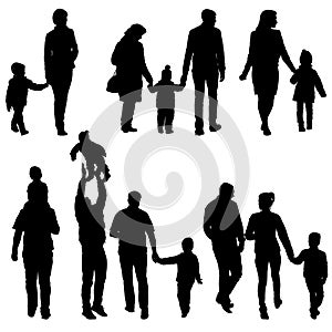 Set silhouette of happy family on a white background