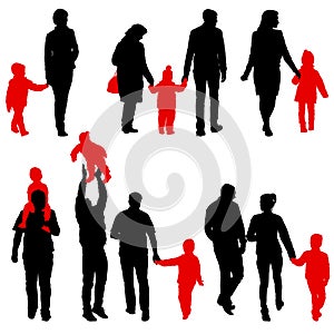 Set silhouette of happy family on a white background