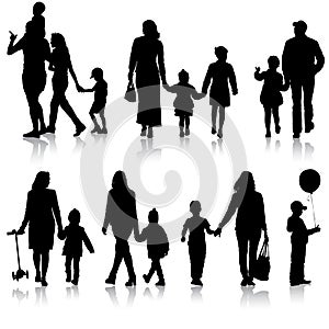 Set silhouette of happy family on a white background. Vector illustration.