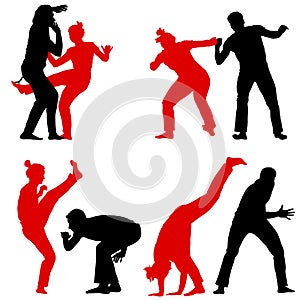 Set silhouette of a Martial Arts on a white background