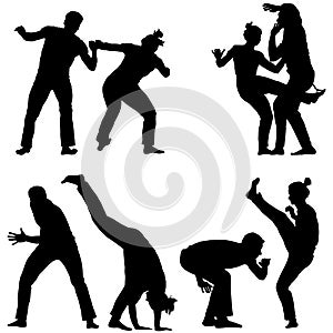 Set silhouette of a Martial Arts on a white background