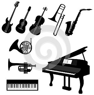 Set of silhouette musical instrument icons