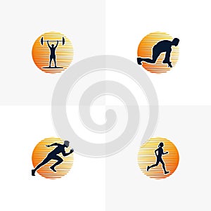 set of silhouette people sport training logo template