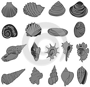 Set of silhouette shell icons