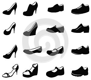 Set of silhouette shoes icon