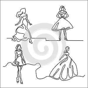 Set silhouette of a slender bride