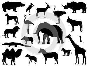 Set silhouette standing african animals