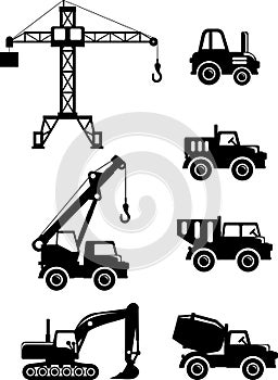Set of silhouette toys heavy construction machines