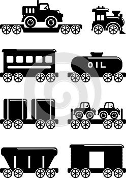 Set of silhouette toys railway in a flat style