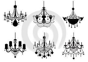 Set of silhouette vintage and luxury chandelier flat icon, Vector illustrations