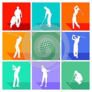 Set of silhouetted golf signs