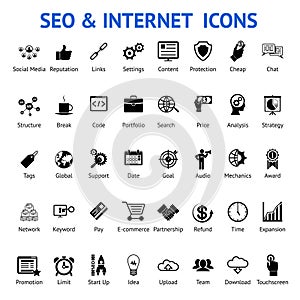 Set of silhouetted SEO and internet icons