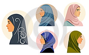 set of silhouetter women beauty hijab isolated. 3D Illustration.