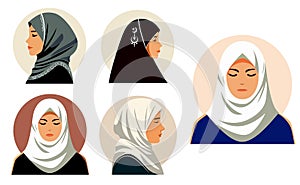 set of silhouetter women beauty hijab isolated. 3D Illustration.