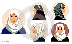 set of silhouetter women beauty hijab isolated. Eps.