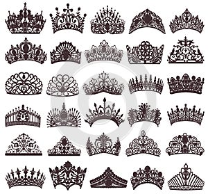 set of silhouettes of ancient crowns, tiaras, tiara photo