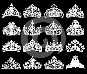 set of silhouettes of ancient crowns, tiaras, tiara