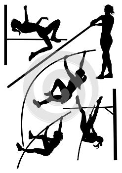 Silhouettes athletics pole vaulting vector