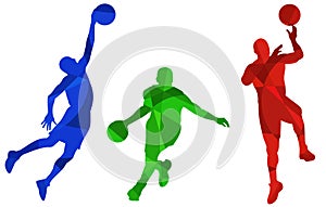 Set of silhouettes of basketball players on white background.