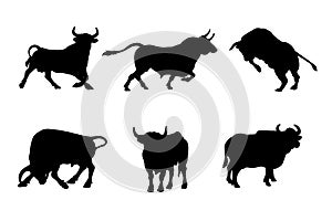 Set of silhouettes of bulls vector design , white isolated background