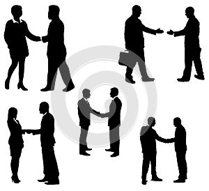 Set of silhouettes of business partners shaking hands isolated on a white background