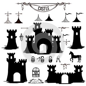 Set of silhouettes of the castle towers