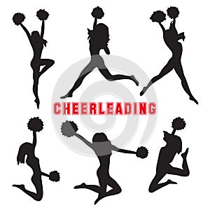 Set of silhouettes of cheerleaders