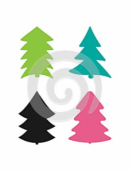 Set of silhouettes of Christmas trees. Collection of isolated colored icons.