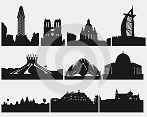 Set of silhouettes city skylines illustration