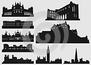 Set of silhouettes city skylines illustration