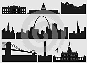 Set of silhouettes city skylines illustration