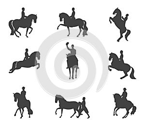 Set of silhouettes, classic dressage