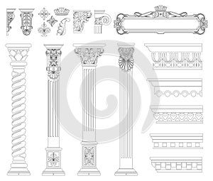 Set of silhouettes classic vintage columns cornices bracket photo