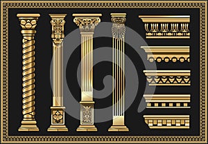 Set of silhouettes classic vintage golden capitals