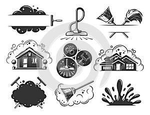 Set of silhouettes of a cleaning service elements