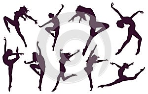 Set of silhouettes of dancing girls ballerinas