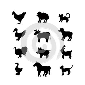 Set of silhouettes of domestic animals.