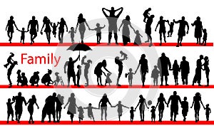 Set of silhouettes of families together. Vector